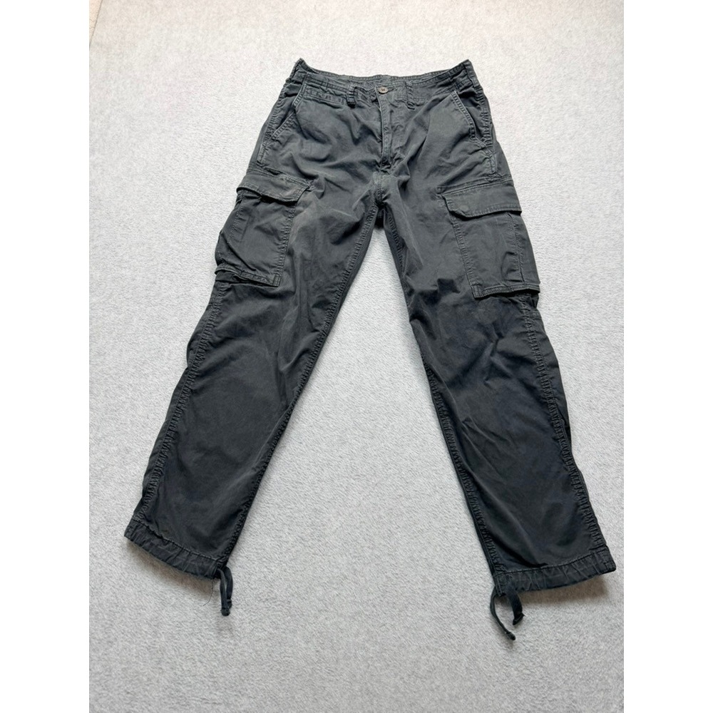 American Eagle Mens Cargo Pants Gray Utility Straight Leg Drawstring Hem 28X30